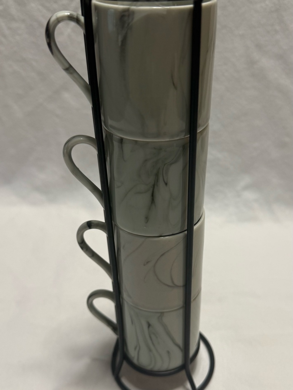 Marble-Pattern Stacked Espresso Cup Set with Rack